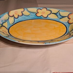 Floral Ceramic Platter with Yellow and Blue Accents